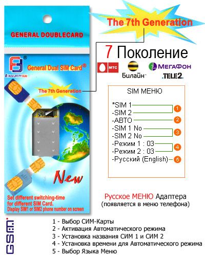 Адаптер на 2 SIM карти (з вирізанням) без меню